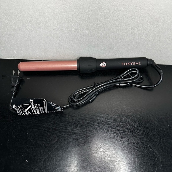 FOXYBAE Curling Wand Black Rose Gold Barrel Dual Voltage Ceramic Tourmaline 25mm - Picture 1 of 3
